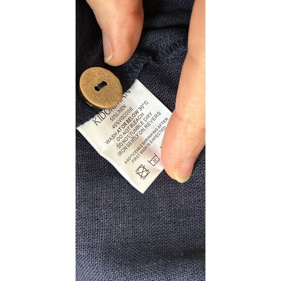 Kidoriman Tunic Linen & Cotton Navy Long Sleeve V-Neck Shirt With Buttoned Cuffs - Picture 5 of 7